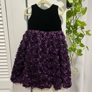 Susanne Lively Designs Black Velvet and Purple Rosette Dress